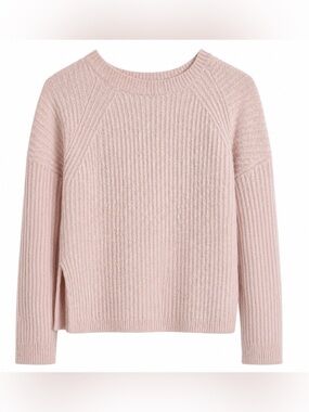 Vince Wool Cashmere Blend Sweater Large Blush Pink Ribbed Crew Neck Slit Hem